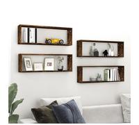 Wall Shelf 4pcs Smoked Oak 80x15x26.5 cm Engineered Wood Cube Display Modern Set