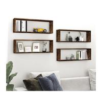 Wall Shelf 4pcs Smoked Oak 80x15x26.5 cm Engineered Wood Cube Display Modern Set