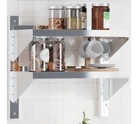 Wall Shelf 50x23.5x48 cm Silver Stainless Steel 2-Tier Brushed Floating Kitchen