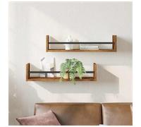 Wall Shelf 60x16x14cm Old Wood Metal Floating Minimalist Set 2pcs Indoor Sturdy