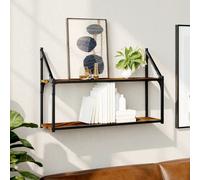 Wall Shelf 80x21x51 cm Smoked Oak Engineered Wood 2-Tier Floating Shelf for Home