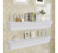Wall Shelf Baroque MDF White 61x9.5x9cm Set of 2 Decorative Floating Ornate Rack