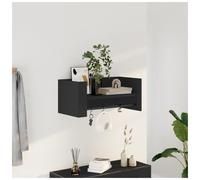 Wall Shelf Black Engineered Wood 70.5x35x30.5cm Floating Shelf with Hanger Hooks
