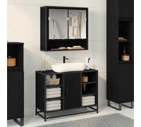 Wall Shelf Black Oak 65 x 20 x 60 cm Engineered Wood Wall-mounted 3-Shelf Mirror