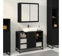 Wall Shelf Black Oak Engineered Wood 65x20x60cm Wall-mounted Mirror 3 Shelves 2D