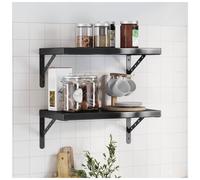 Wall Shelf Black Stainless Steel 50x30cm Floating Wall-Mounted Modern Heavy-Duty