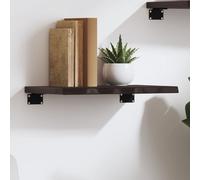 Wall Shelf Dark Brown Solid Oak 40x30x2cm Live Edge Varnished Rustic Handmade