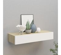Wall Shelf Drawer Oak White MDF Metal 60x23.5x10cm Floating Compact StorageXLUK