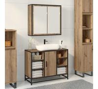 Wall Shelf Engineered Wood Artisan Oak 65x20x60cm Wall-mounted w/ Mirror 3spcs.