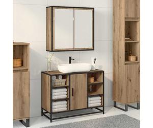 Wall Shelf Engineered Wood Artisan Oak 65x20x60cm Wall-mounted w/ Mirror 3spcs.