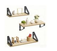 Relaxdays Wall Shelves Set of 3, Wood-Effect & Metal, Book & Decor Storage, 30/35/40 cm, Natural