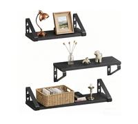 Relaxdays Wall Shelves Set of 3, Wood-Effect & Metal, for Books & Decor, 30/35/40 cm, Black