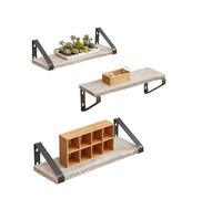 Relaxdays Wall Shelves Set of 3, Wooden & Metal, for Books & Decor, 30/35/40 cm, Greige