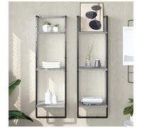 Wall Shelf Grey Sonoma 30x25x100cm Engineered Wood 3-Tier Metal Frame ModernPro