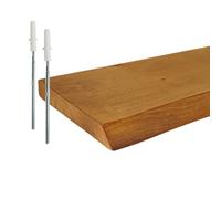 Relaxdays Rustic Solid Pine Wall Shelf, Live Edge Floating Shelf, 60x22x3 cm, Brown