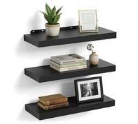 Relaxdays wall shelf, set of 3, HxWxD: 4 x 40 x 23 cm, wood-effect, metal, for living room, hallway, kitchen, black