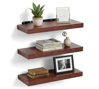 Relaxdays wall shelf set of 3, wood-effect MDF & metal, for living room, hallway, kitchen, choice of sizes and colours
