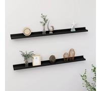 Wall Shelf MDF Black 2pcs 100x9x3cm High Gloss Floating Display Shelf Wall-Mount