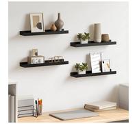 Wall Shelf MDF Black 40x9x3cm High Gloss Floating Display Shelves Pair - Set2pc