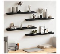 Wall Shelf MDF Black 60x9x3 cm High Gloss Floating Display Shelf Unit - Set of 2