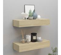 Wall Shelf Oak MDF & Metal 60x23.5x10cm Floating Drawer Shelf Set 2pc Rustic Set