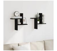 Wall Shelf Pair Black Engineered Wood 38x12x38cm Floating Display Set HomeOffice