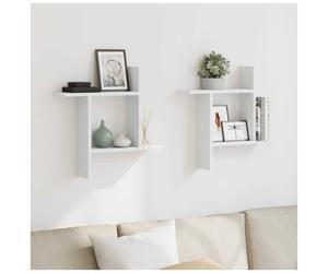 Wall Shelf Pair White Engineered Wood 50x12x50cm Floating Display Shelves Modern