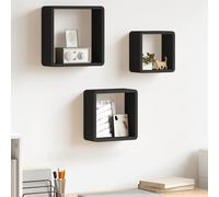 Wall Shelf Set 3 Black MDF Cubes 28x10x28/24x10x24/20x10x20cm Invisible Mounting