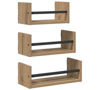 Wall Shelf Set 3 Piece with Bars Floating Shelf Rack Engineered wood vidaXL