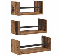 Wall Shelf Set 3 Piece with Bars Floating Shelf Rack Engineered wood vidaXL