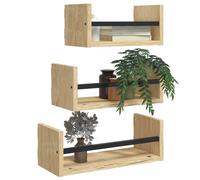 Wall Shelf Set 3 Piece with Bars Floating Shelf Rack Engineered Wood vidaXL