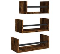 Wall Shelf Set 3 Piece with Bars Floating Shelf Rack Engineered wood vidaXL