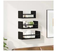 Wall Shelf Set 3pc Black Oak 40x16x14cm Engineered Wood Floating Shelves Indoor