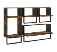 vidaXL 4 Piece Wall Shelf Set with Bars Smoked Oak Engineered Wood