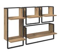 Wall Shelf 65x25x30cm Artisan Oak Engineered Wood Metal Frame 4pc Shelves Modern