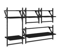 (black) vidaXL Wall Shelf Set 4 Piece with Bars Wall Mounted Shelf Engineered Wood