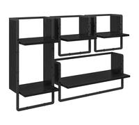 Wall Shelf Set of 4 Black Oak Engineered Wood 65x25x30cm Metal Frame Floating XL