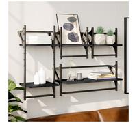 Wall Shelf Set 4pc Black Engineered Wood & Metal Modern Slim Floating 30x25x65cm