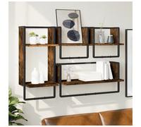 Wall Shelf Set 4pc Smoked Oak Engineered Wood Metal Frame 65x25x30cm Modern Slim