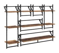 Wall shelf set 6pcs Old Wood 100x25x30cm Engineered Wood Metal Frame Modern