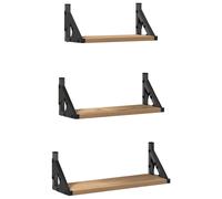 vidaXL Wall Shelf Wall-mounted with Storage 3 pcs Smoke Oak, Stylish Rectangular Wall Shelf, Contemporary Design, Ample Storage, Home Decor, Multi-Purpose Shelving for Living Room