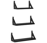 vidaXL Wall Shelf Wall-mounted with Storage 3 pcs Black Oak