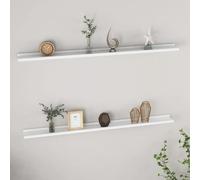 Wall Shelf Set MDF High Gloss White 115x9x3cm Slim Indoor Floating Storage 2pcs
