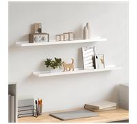 Wall Shelf Set of 2 High Gloss White MDF 80x9x3 cm Floating Display Rack HomeUse