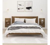 Wall Shelf Set of 2 Pine Wood Mounted Bedside Shelves Floating Nightstand Storag