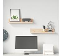 Wall Shelf Set of 2 Solid Pine Floating Shelves 50cm Wooden Display Storage grey