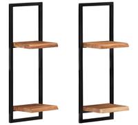 Wall Shelf Set Picture Ledges Display Unit Solid Acacia Wood and Steel vidaXL
