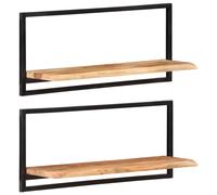 Wall Shelf Set Picture Ledges Display Unit Solid Acacia Wood and Steel vidaXL