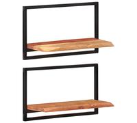 Wall Shelf Set Picture Ledges Display Unit Solid Acacia Wood and Steel vidaXL
