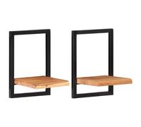 Wall Shelf Set Picture Ledges Display Unit Solid Acacia Wood and Steel vidaXL